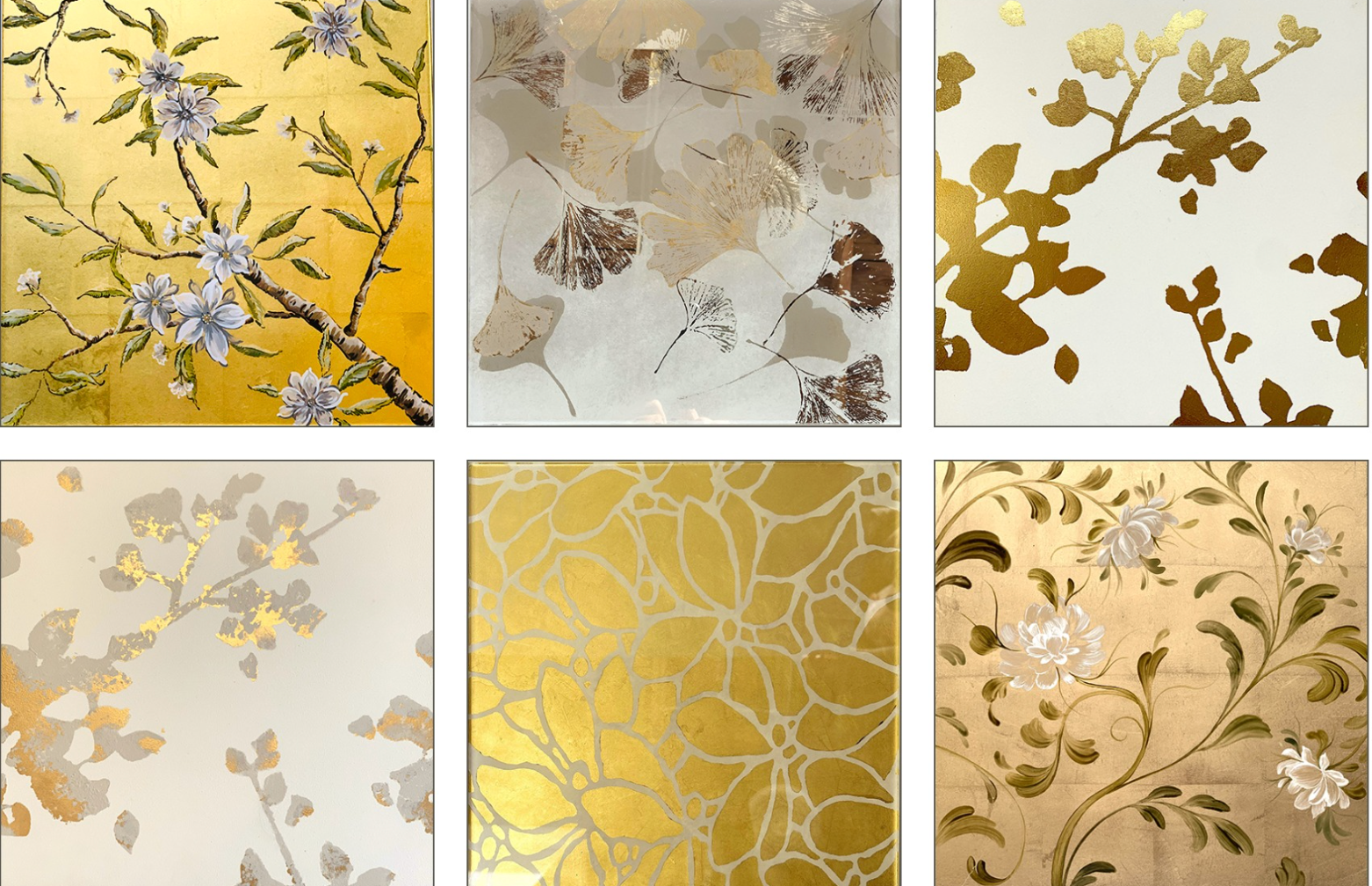 There are many different types of floral patterns on the tiles.