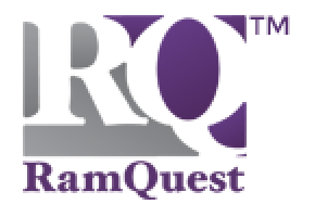 The logo for ramquest is purple and gray.