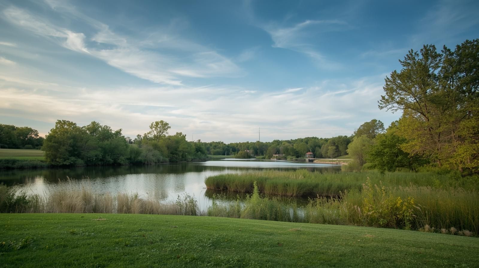 Scenic lake and green space in Vicksburg, Michigan