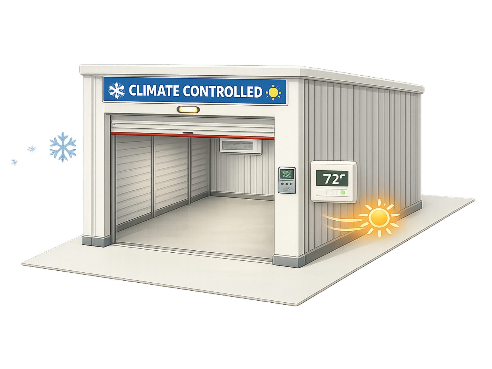 Interior climate-controlled storage unit graphic.