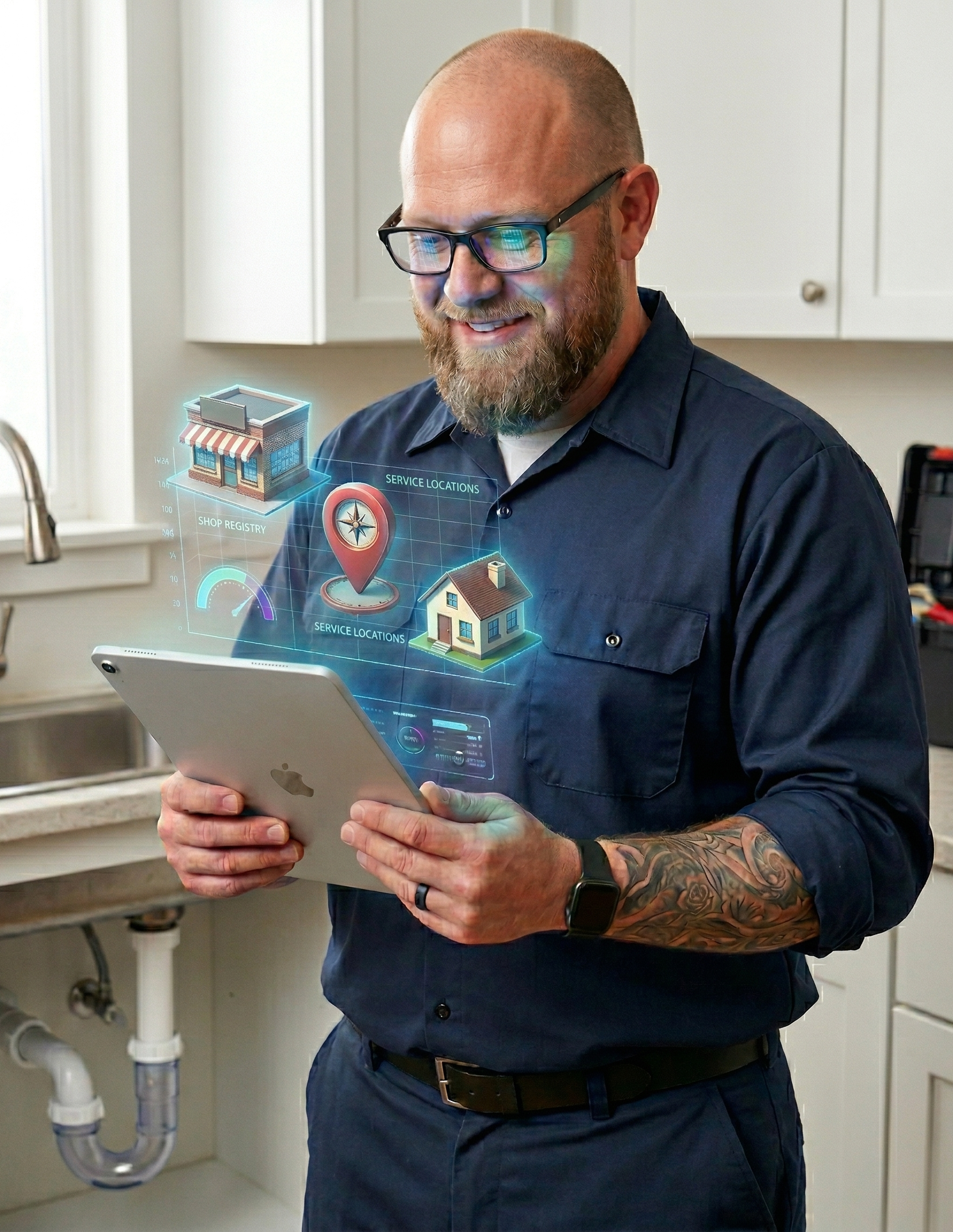 Picture of businessman holding a tablet showing profitable figures