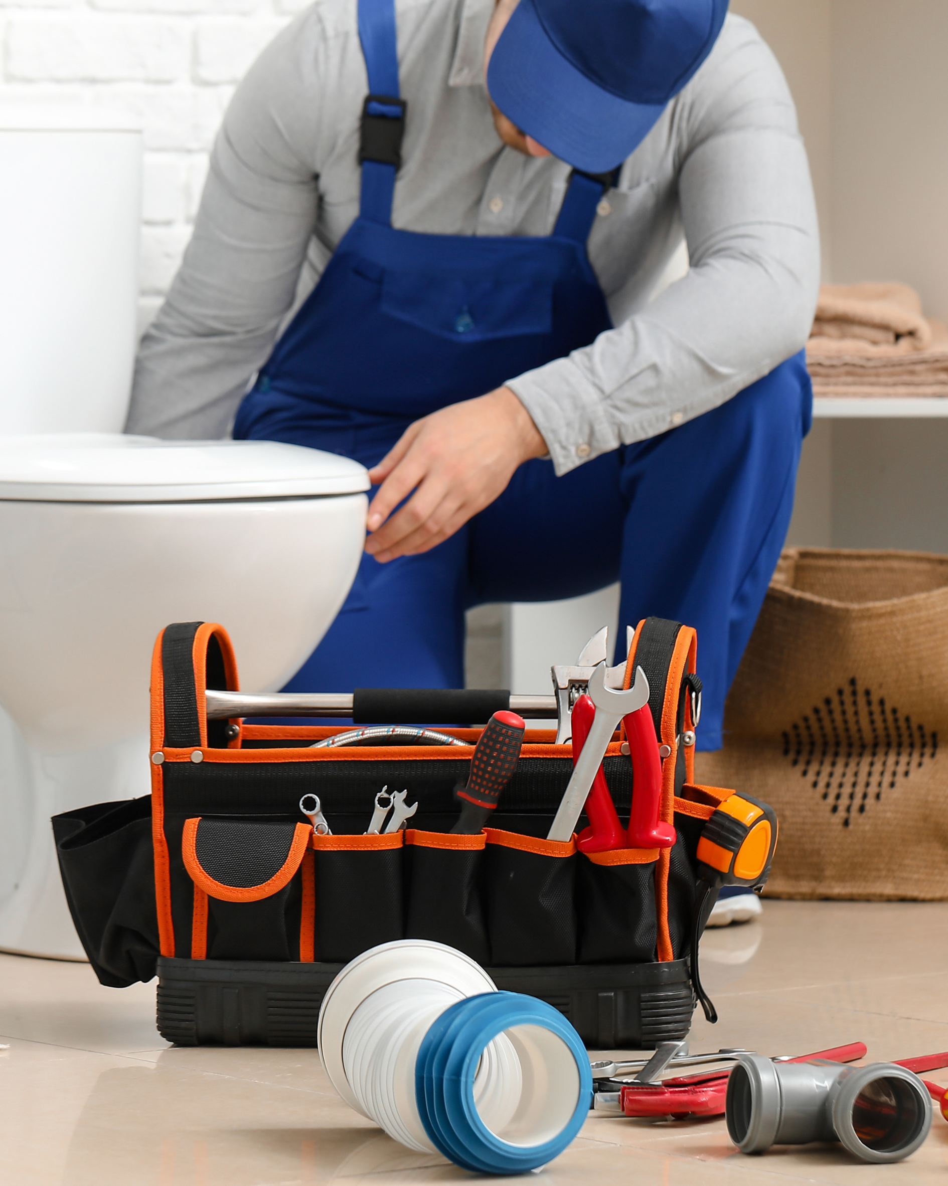 Collins Plumbing Technician setting up a dishwasher & associated pipe & drainage needs