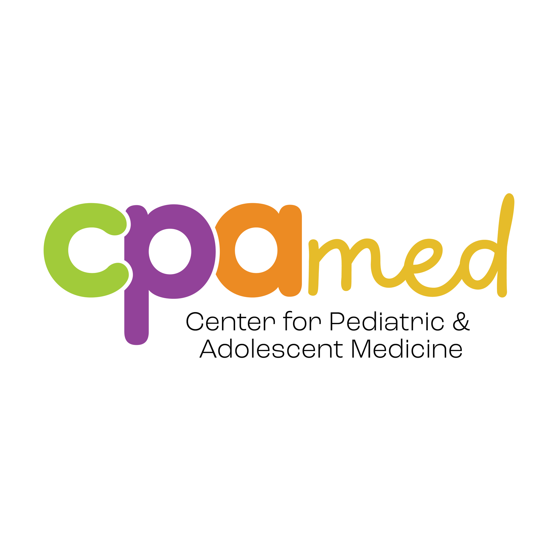 Logo for "cpa med" in green, purple, and orange; below: "Center for Pediatric & Adolescent Medicine".