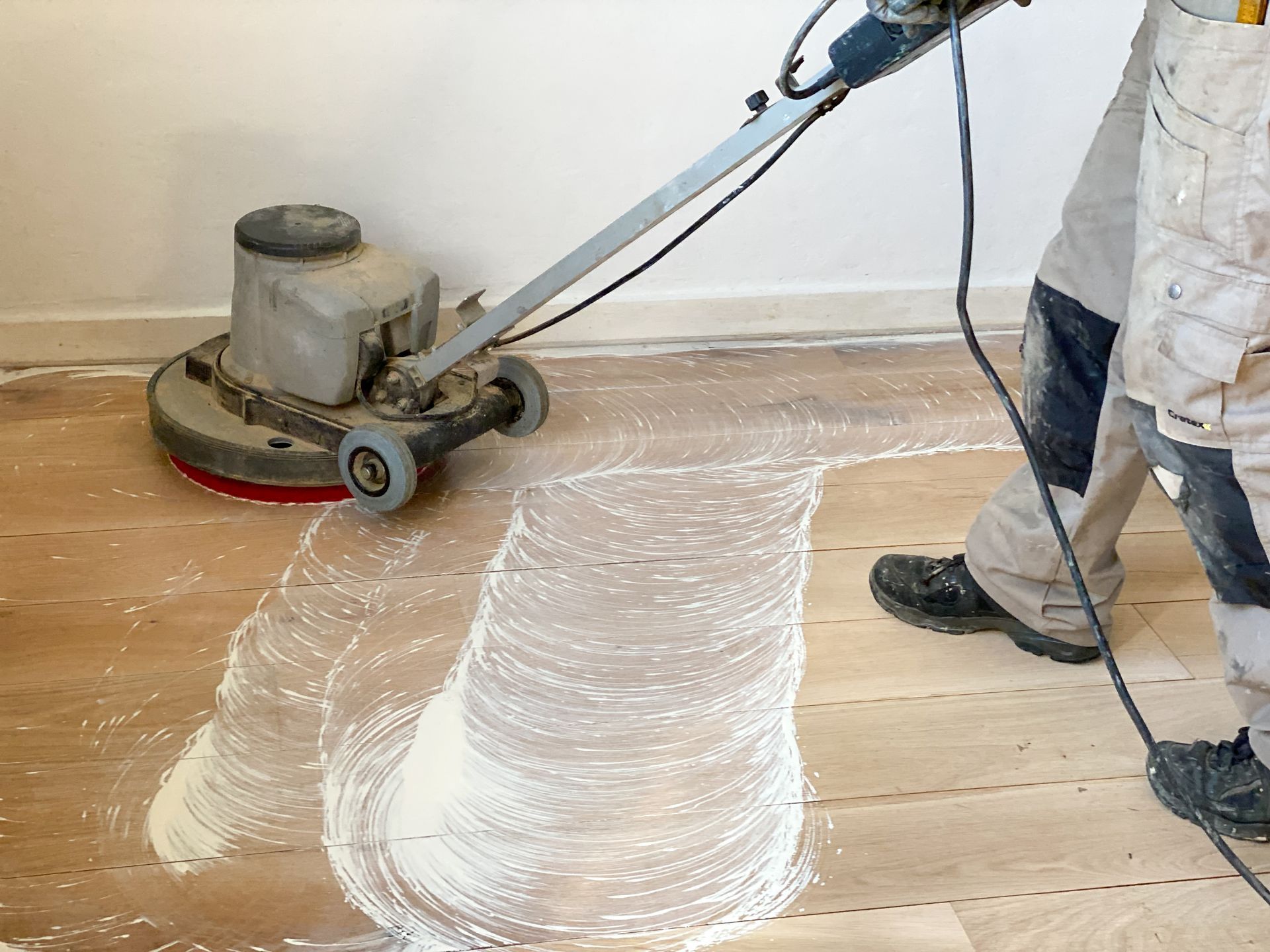 Close-up of low-moisture hardwood floor cleaning in Helena living room