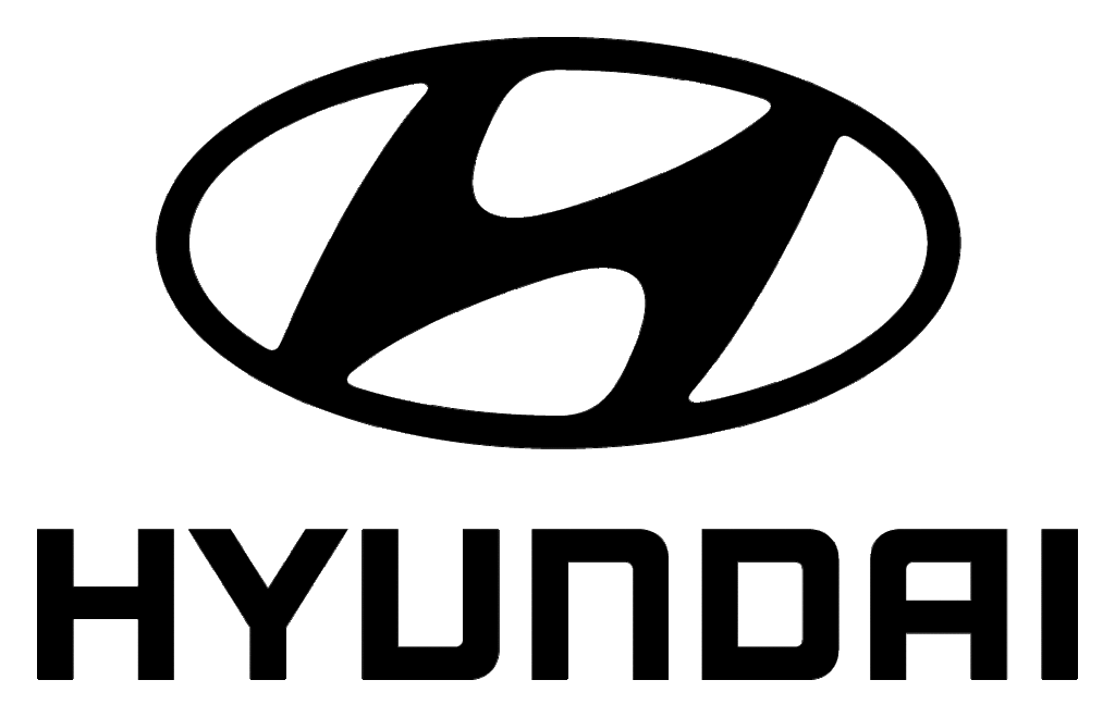 A black and white logo for hyundai on a white background.