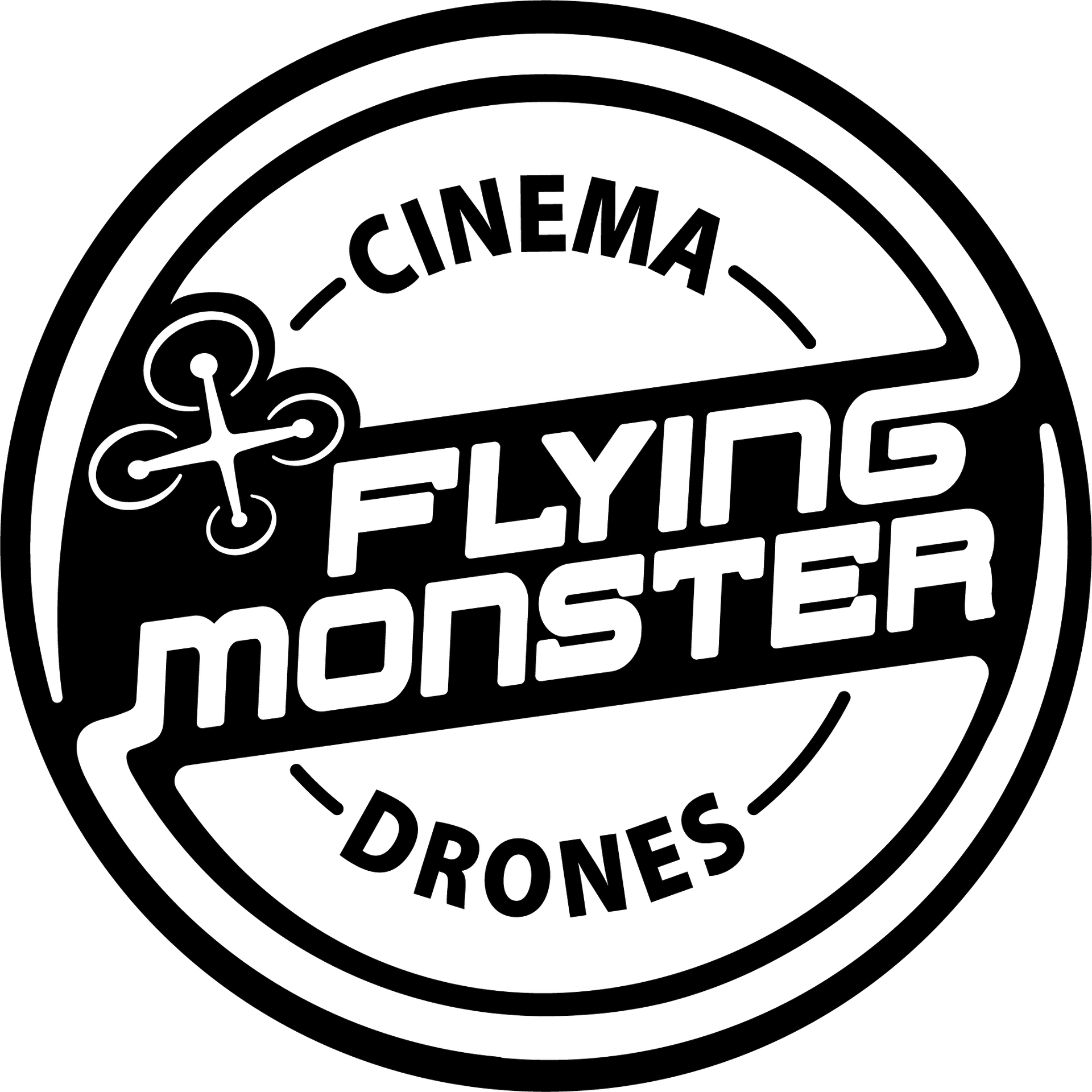 A black and yellow logo for flying monster drones