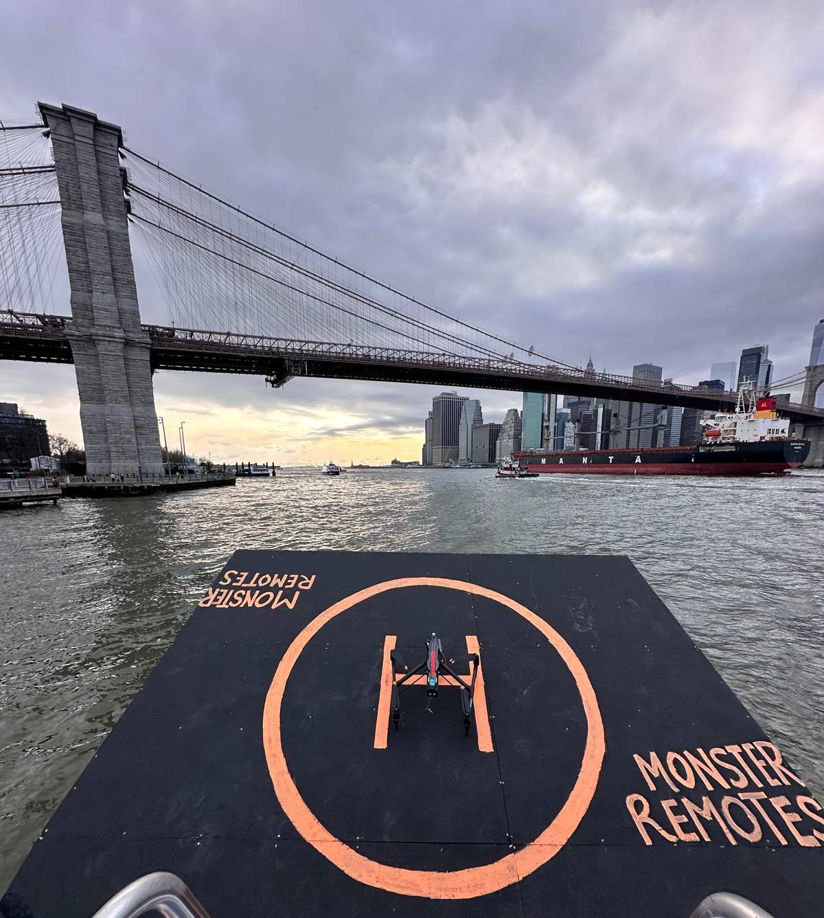 A monster remote is on the side of a boat