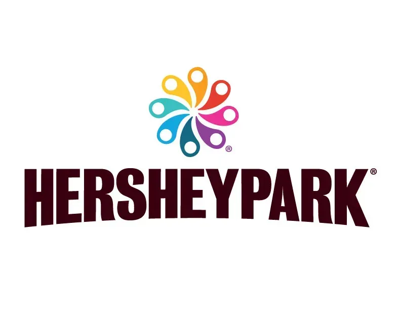 The hersheypark logo has a colorful flower on it.