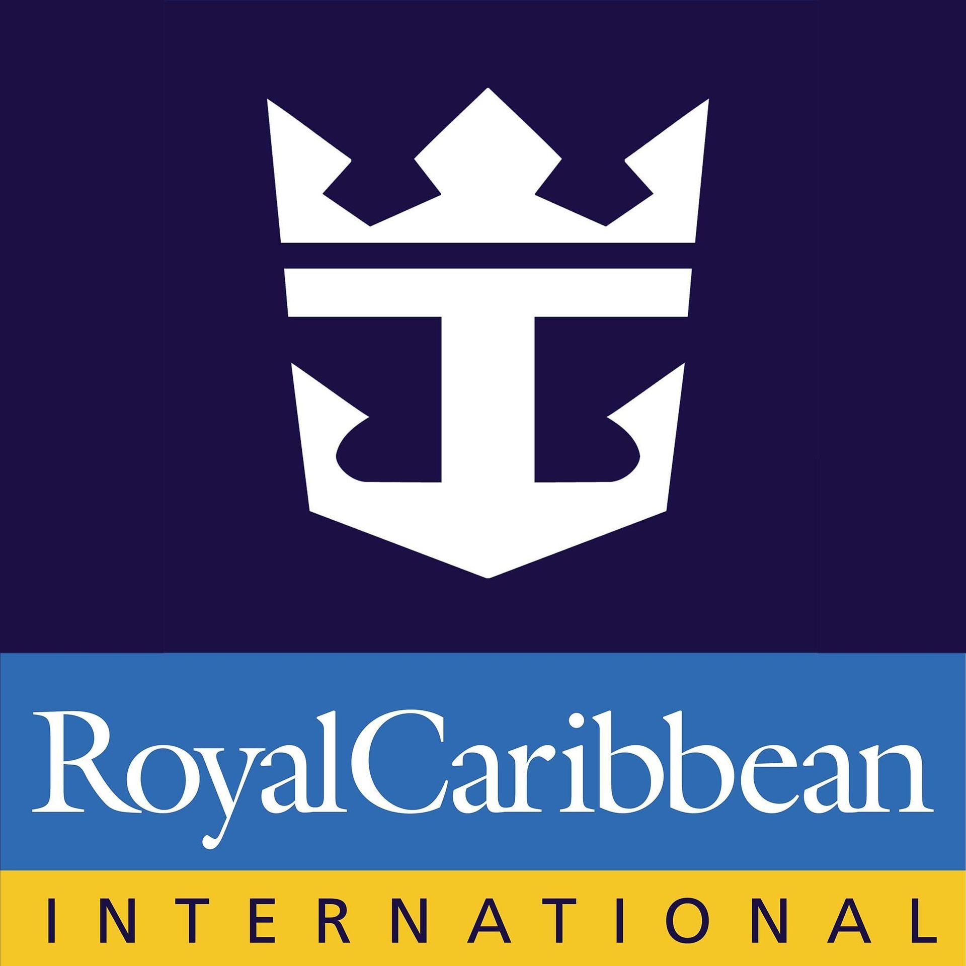 A blue and yellow logo for royal caribbean international