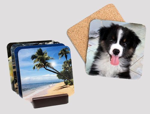 Set of cork photo coasters
