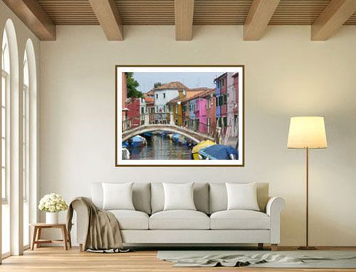 Living room with custom frame on the wall