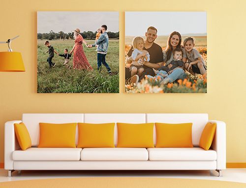 Two square stretched canvases