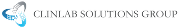 ClinLab Solutions Group logo with blue abstract globe and gray text on white background