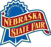 Nebraska State Fair logo in red, white, and blue with star-shaped badge and banner text