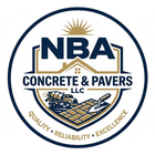 Logo for NBA Concrete & Pavers LLC featuring a house, cement truck, and brick pattern in blue, gold, and white.