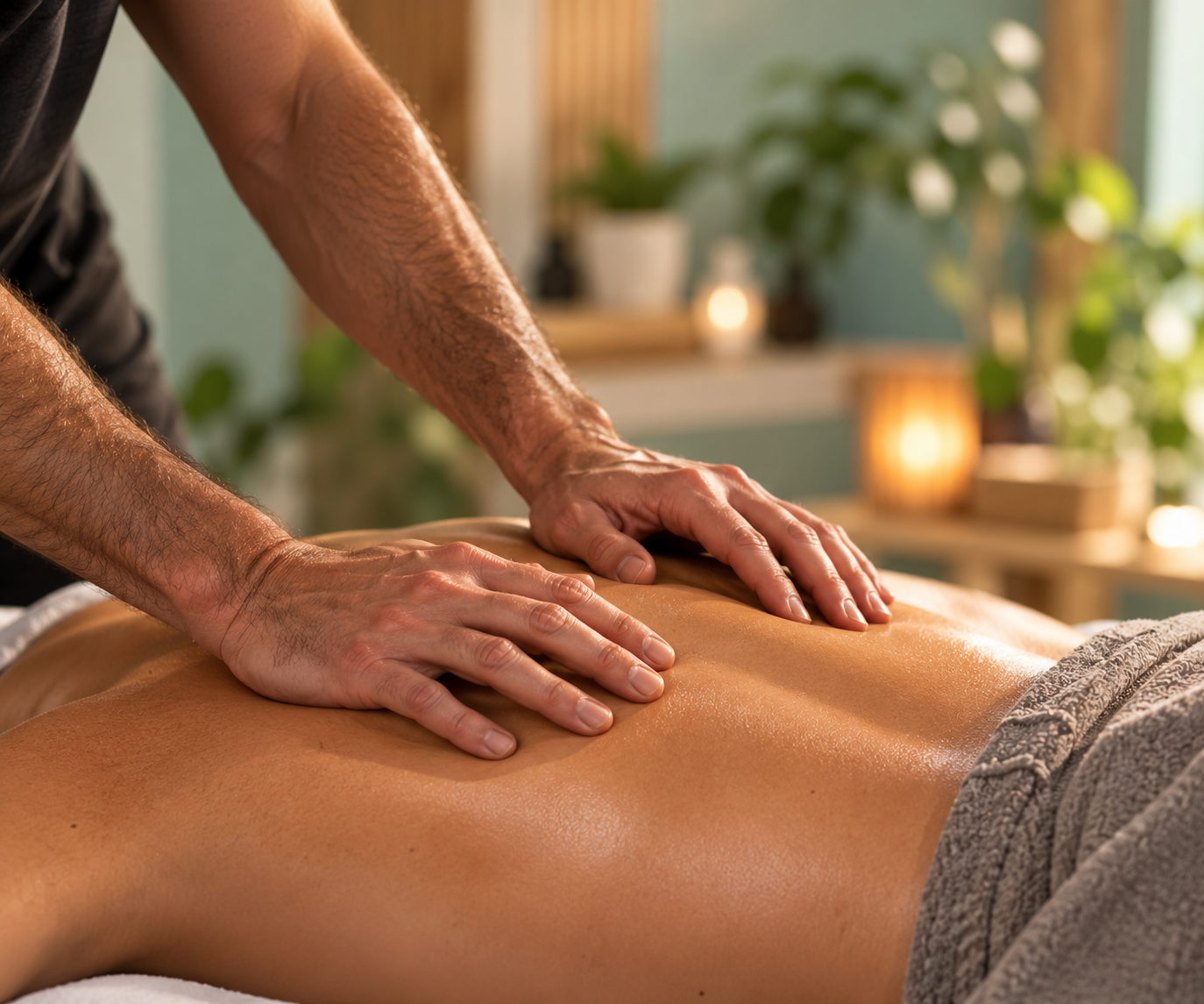 Therapeutic session at Bodywork Mastery in Atascadero, CA featuring focused hands-on bodywork.