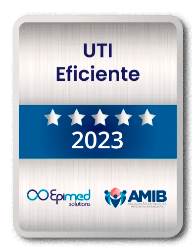 Um emblema prateado que diz uti eficiente 2023.