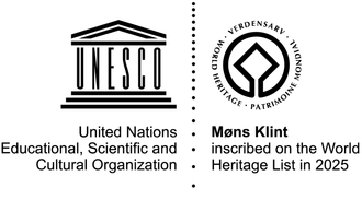 UNESCO-logo og Møns Klint Verdensarvslogo, sort på hvidt