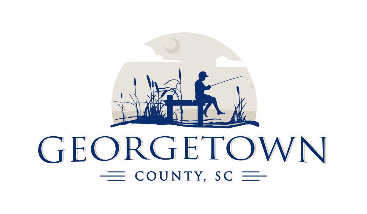 The logo for georgetown county , south carolina shows a man fishing in the water.