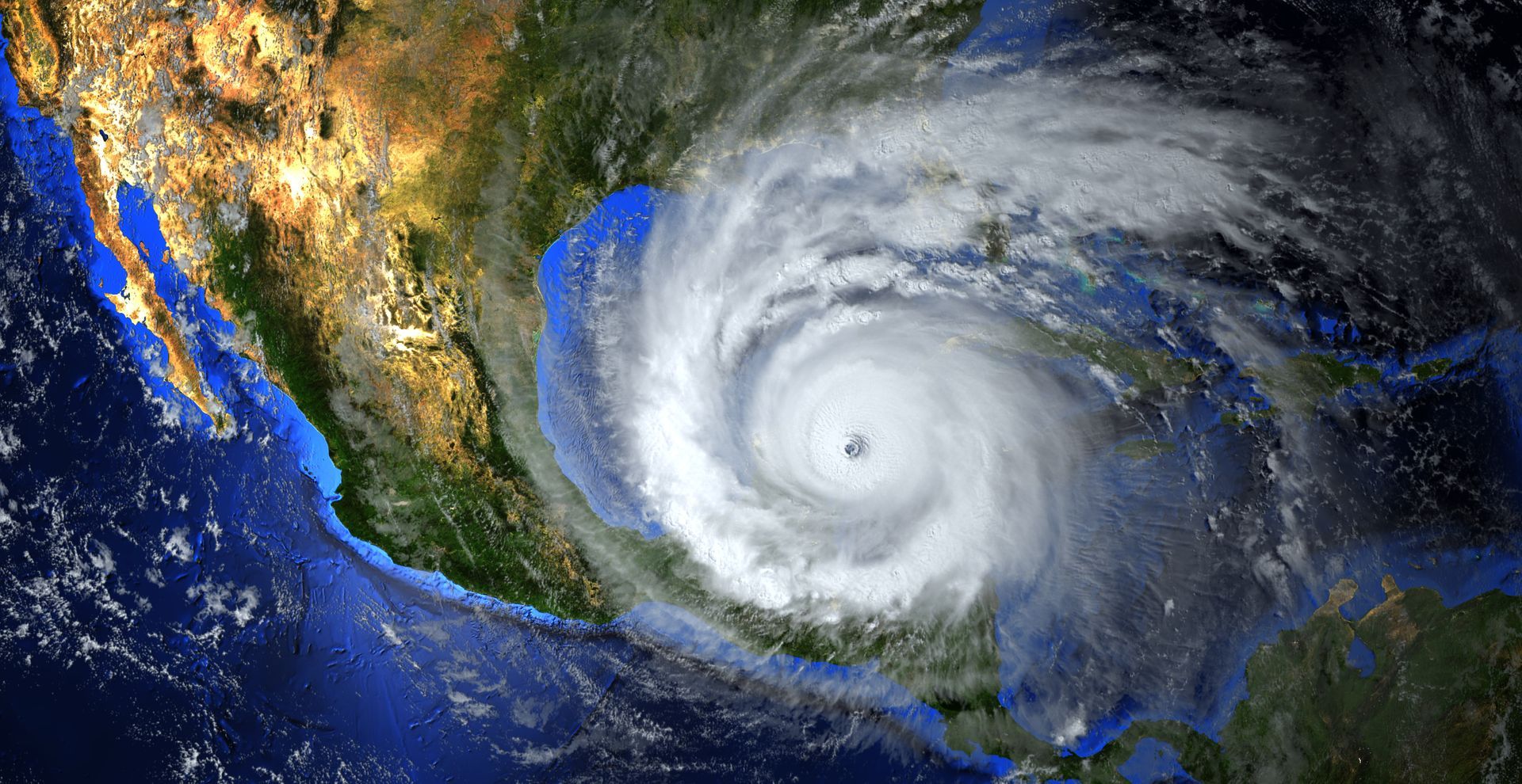 An artist 's impression of a hurricane over the united states.