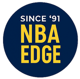 Blue circle logo with yellow text “NBA EDGE” and white “SINCE ’91” at the top