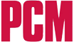 Red PCM logo in bold block letters on a white background