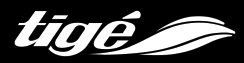 White “tigé” logo with stylized wave lines on a black background