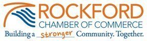 Rockford Chamber of Commerce logo, orange and blue with text 