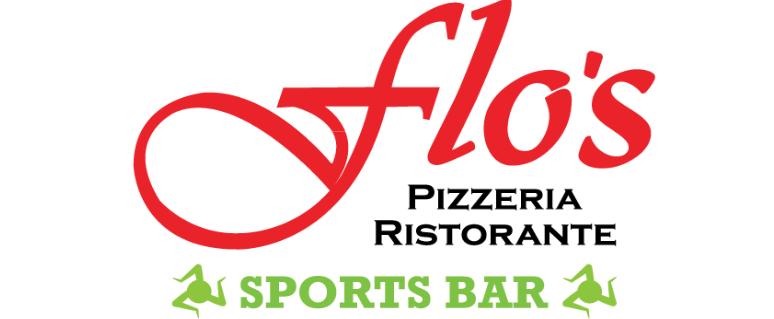 Flo's Pizzeria Ristorante Sports Bar logo in red and black with a green sports bar tagline.