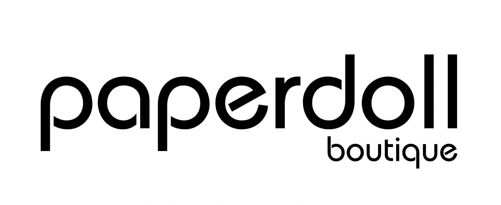 Logo for Paperdoll boutique, black text on white. 