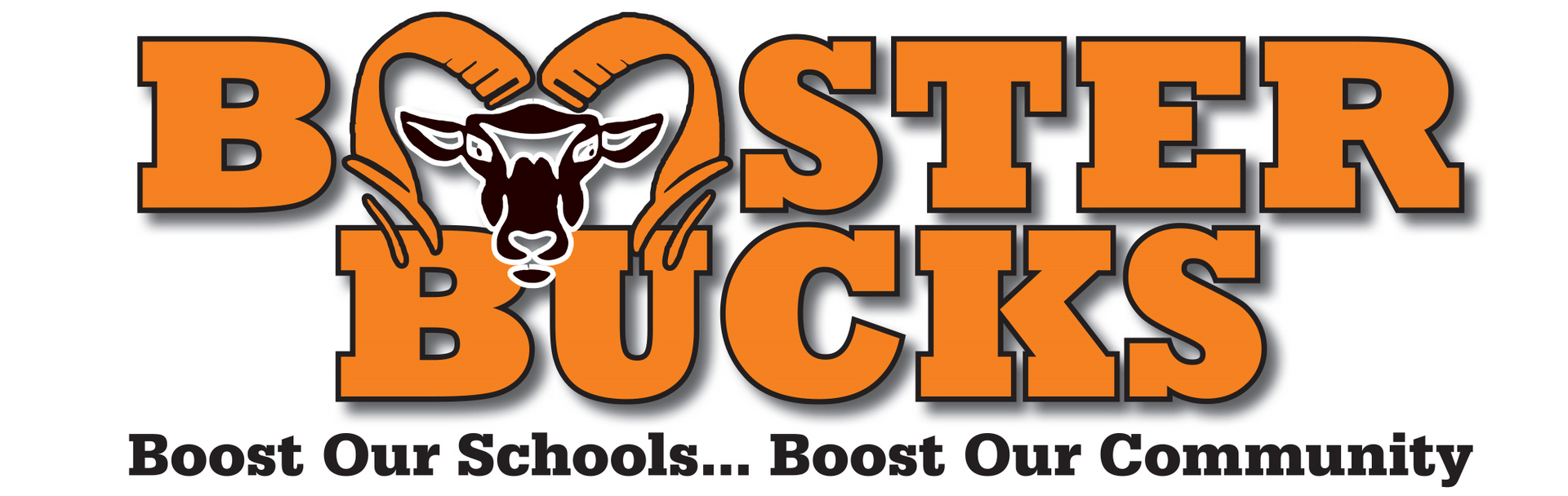 Logo for Booster Bucks, with ram graphic and text 