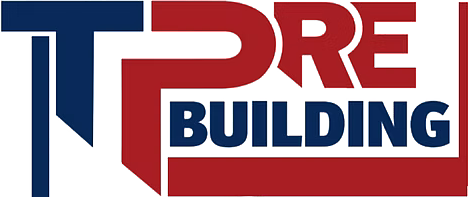 Logo with "TPRE BUILDING" in blue and red.