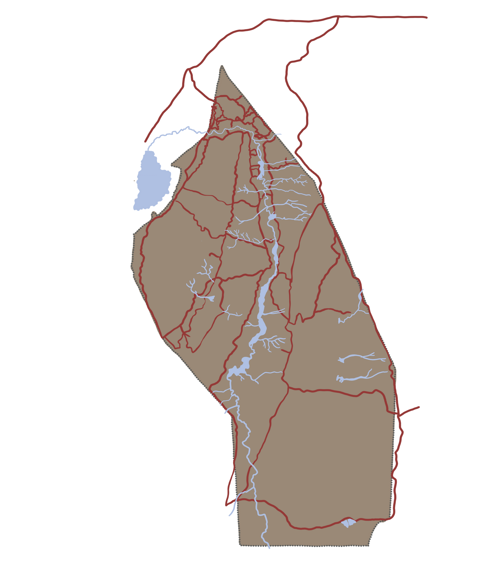 A map of a country with roads and rivers