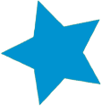 Blue five-point star icon on a white background