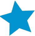 Blue five-point star icon on a white background