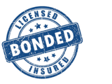 A blue and white stamp that says licensed bonded insured