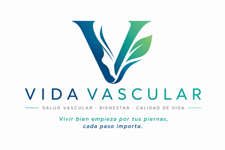 Logo de Vida Vascular en azul y verde, con eslogan “Salud vascular integral, calidad de vida”.