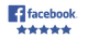 Facebook logo with five blue stars underneath on a white background