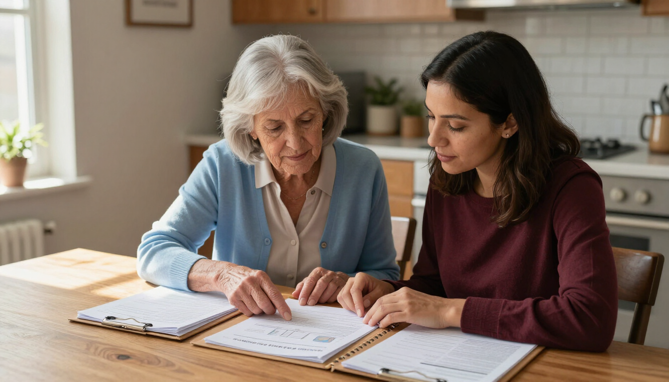 Older adult and family member reviewing a personalized senior support plan