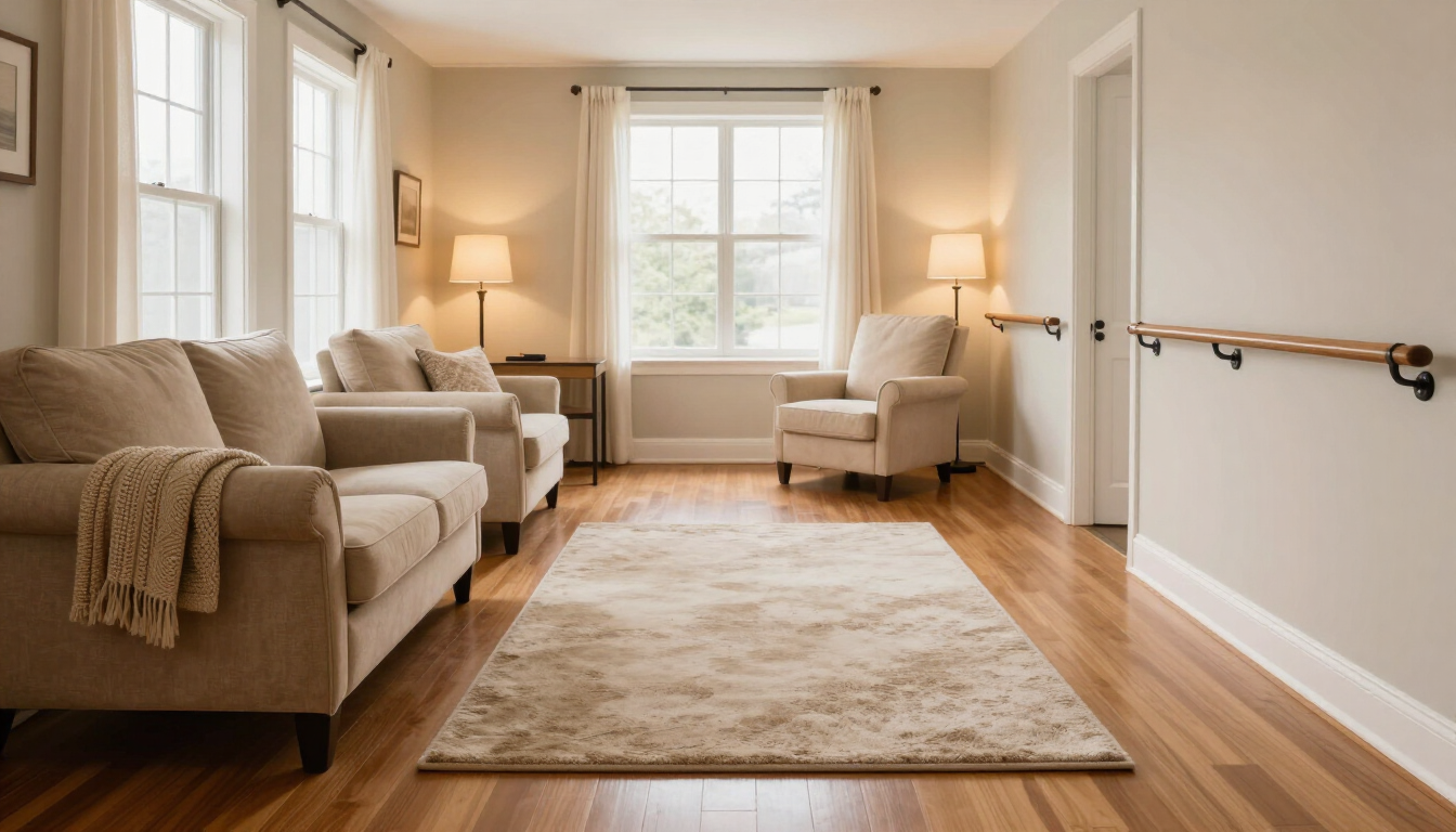 Senior home safety improvements in a welcoming living room
