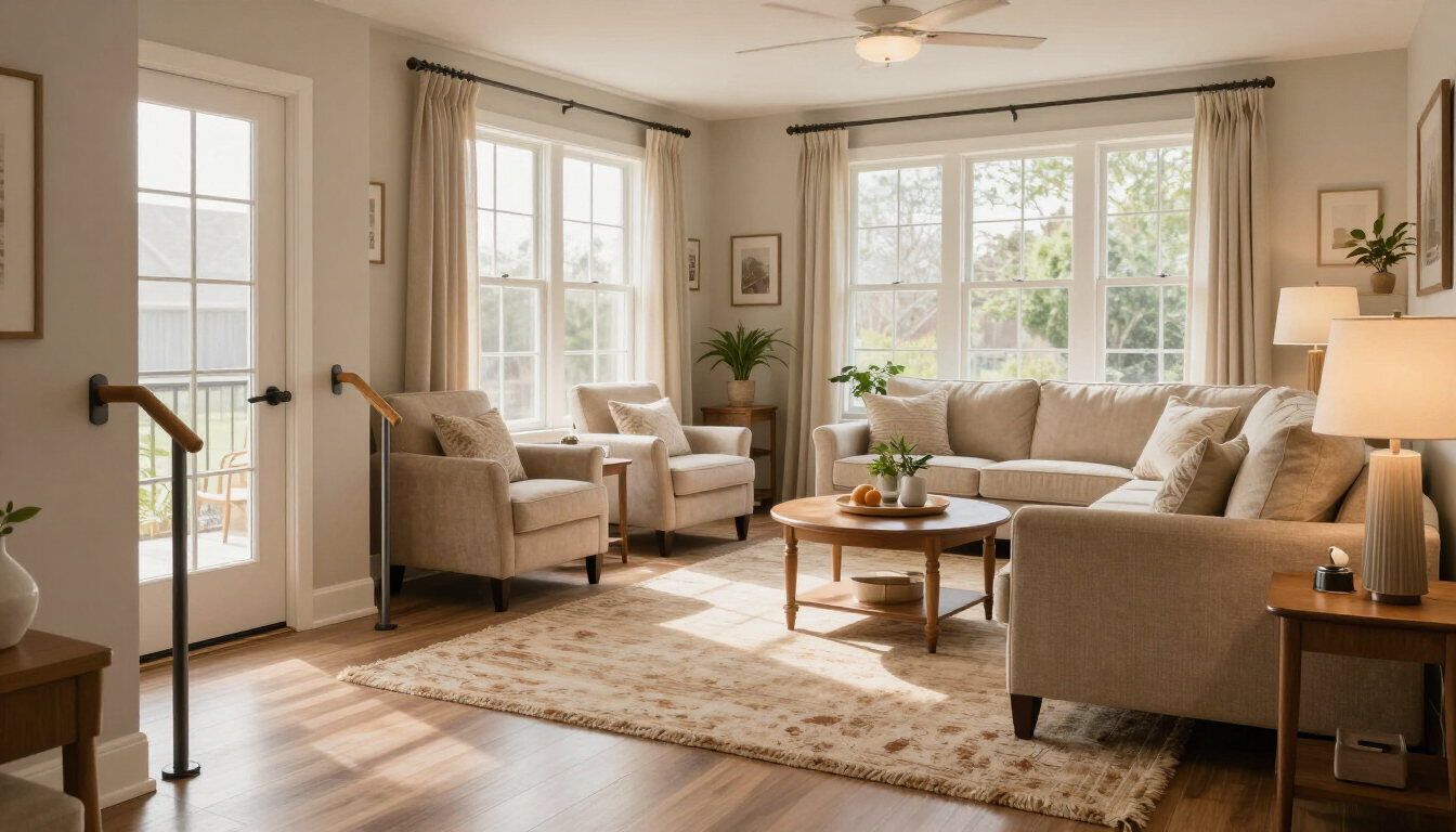 Senior home safety improvements in a bright living room