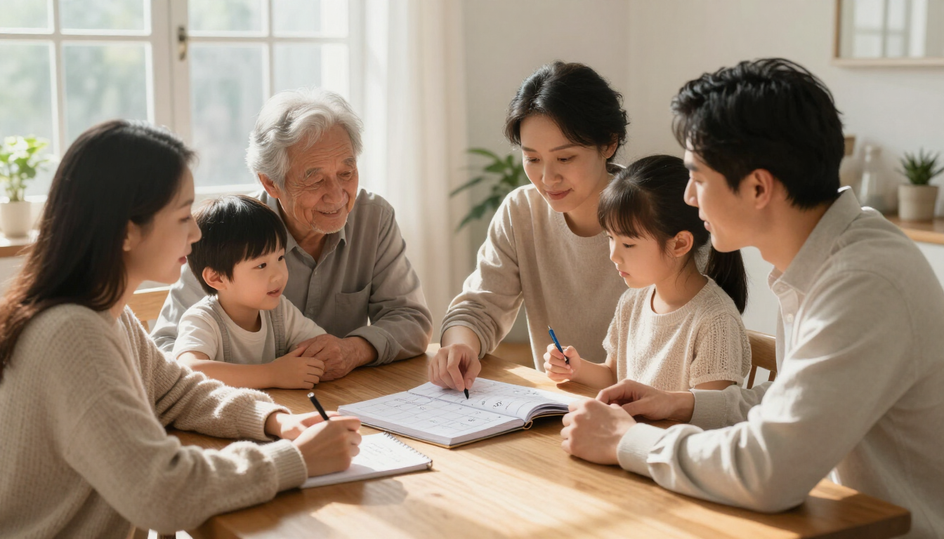 Family members planning aging-in-place support at home