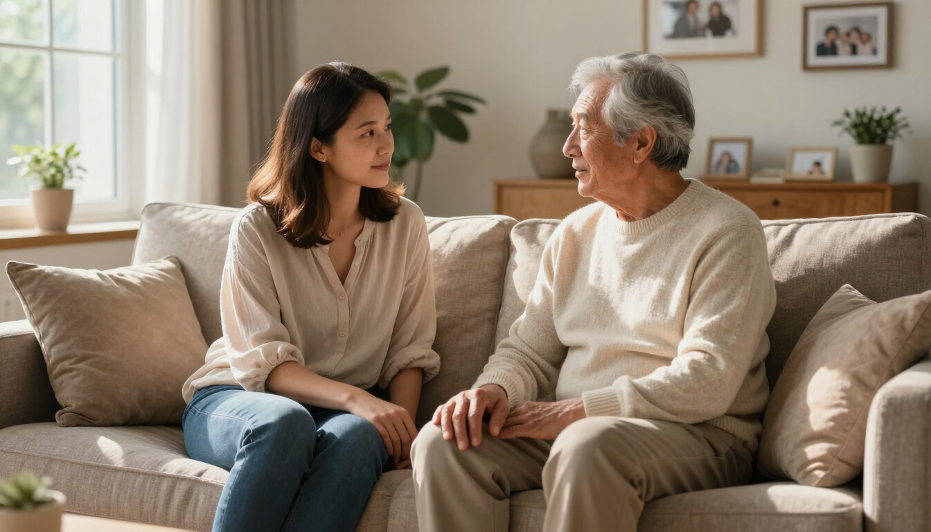 Respectful conversation between an adult child and aging parent