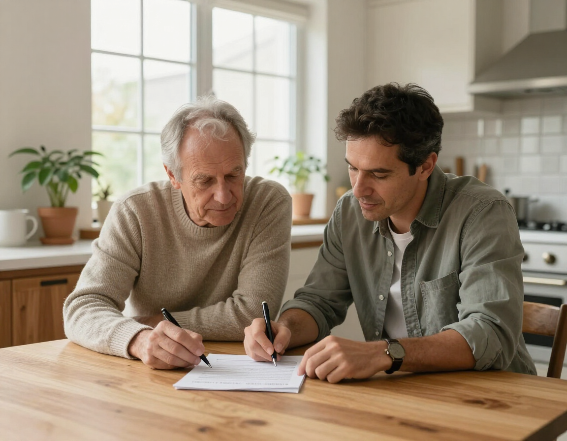 Older adult reviewing a simple support plan with a family member