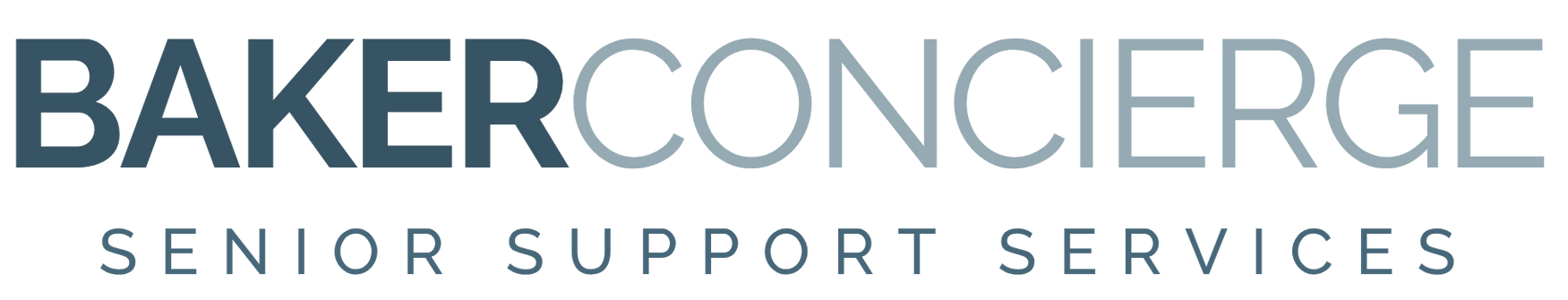 Baker Concierge logo with gray and blue text and the tagline “Senior Support Services”