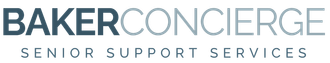 Baker Concierge logo with gray and blue text and the tagline “Senior Support Services”