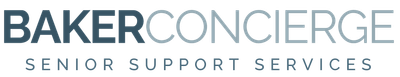 Baker Concierge logo with gray and blue text and the tagline “Senior Support Services”