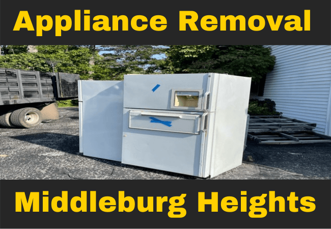 2 refrigerators outside in a driveway with text that reads appliance removal middleburg heights