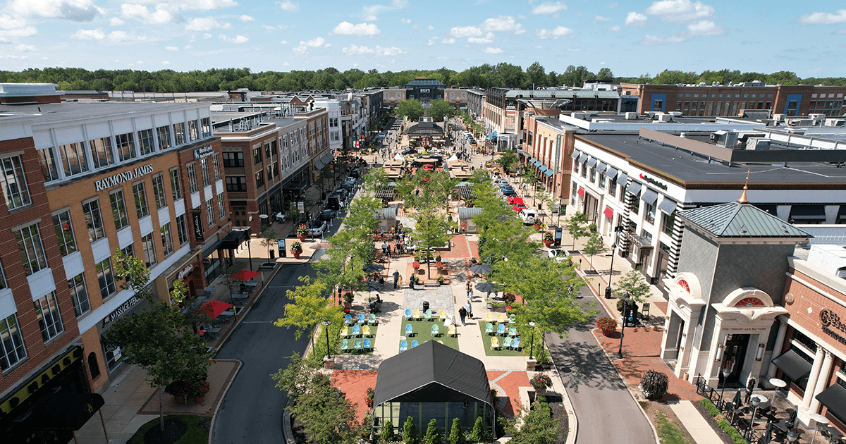 Crocker Park in Westlake Ohio Overhead View