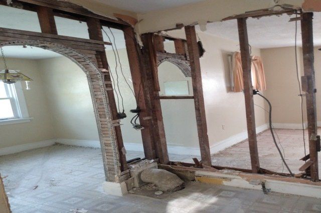 Wall without drywall that has been recently demolished